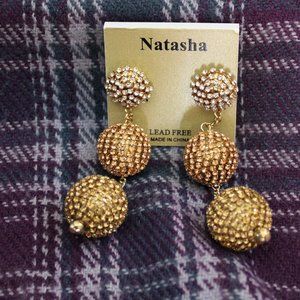 NWT Natasha Rhinestone Ball Dangle Pierced Earrings